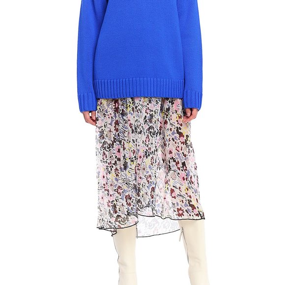 Ganni Pleated Georgette F3403 Multicolor Egret Floral Sleeveless V-neck Dress - Picture 4 of 12